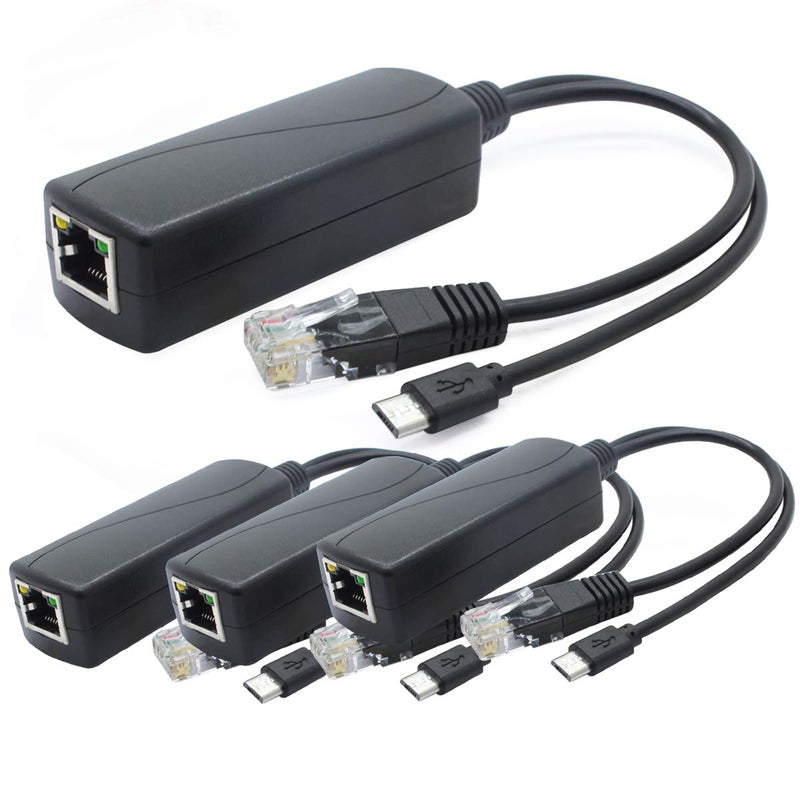 ANVISION 4-Pack 5V PoE Splitter, 48V to 5V 2.4A Adapter with Micro USB Plug, IEEE 802.3af Compliant, for IP Camera, Tablets, Dropcam or Raspberry Pi and More, AV-PS05-1 - Image 1